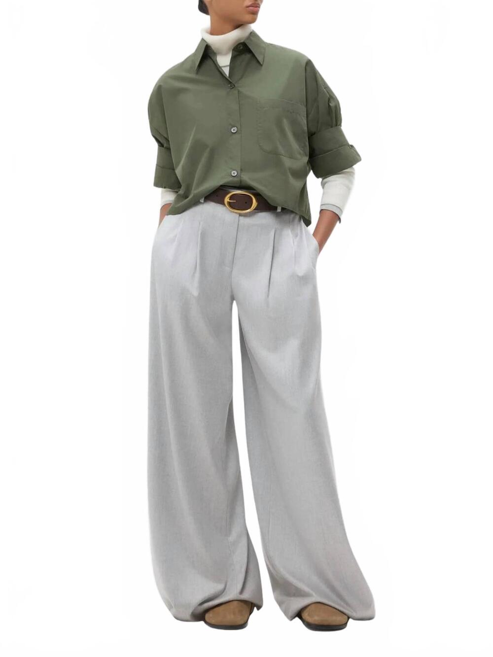 NEW TWP avery wide leg trouser in light grey